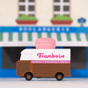 Candylab wooden toy Framboise Macaron van with a macaron on the roof | Conscious Craft